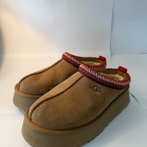 UGG Brown Suede Slip-On Shoes with Red Trim worn one time!